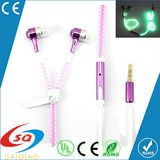 Wholesale Shiny Zipper Earphone Glowing in The Dark Zipper Earphone