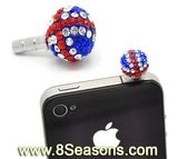 Pave Rhinestone UK Flag Ball Beads 3.5mm Dust Dustproof Plug iPhone/ iPad Earphone Stopper Decor Ornament 25x14mm (B17461)