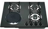 Dual Power Hotplate & 3 Burner Gas Hob - Glass Panel (GHE-G614E)